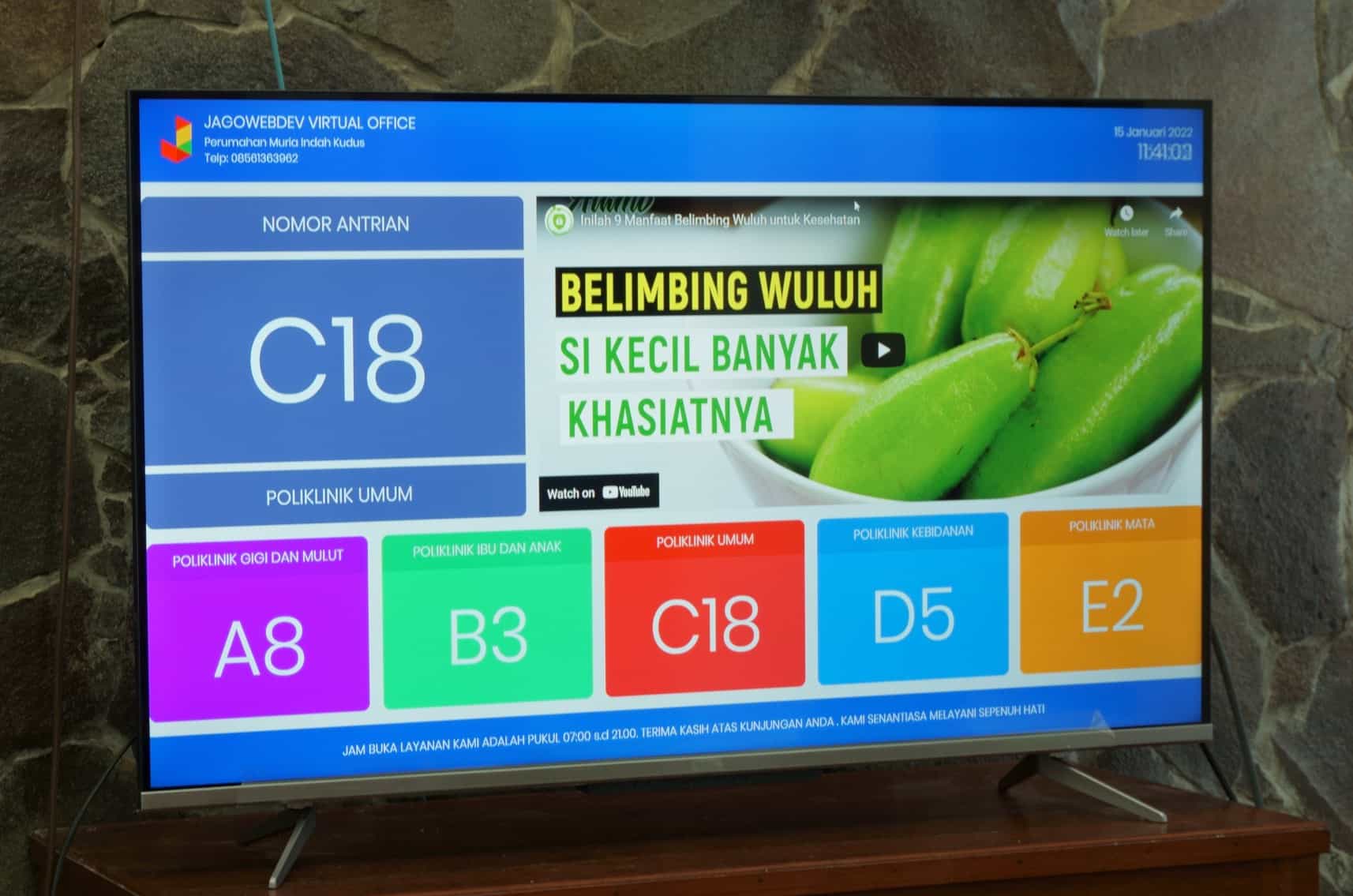 Tampilan Layar Antrian Pada Televisi 43 Inchi